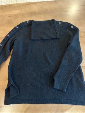 Halogen Black Button-Shoulder Turtleneck Pullover
